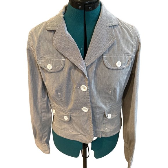 Rafaella Blue & White Striped Single-Breasted Jacket Button-Down Women's Size 10 - Picture 1 of 14